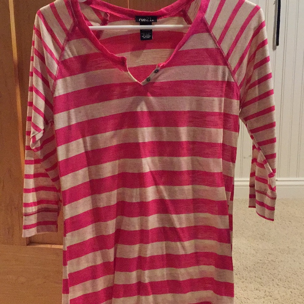 Rue 21 Pink Striped 3/4 Sleeve